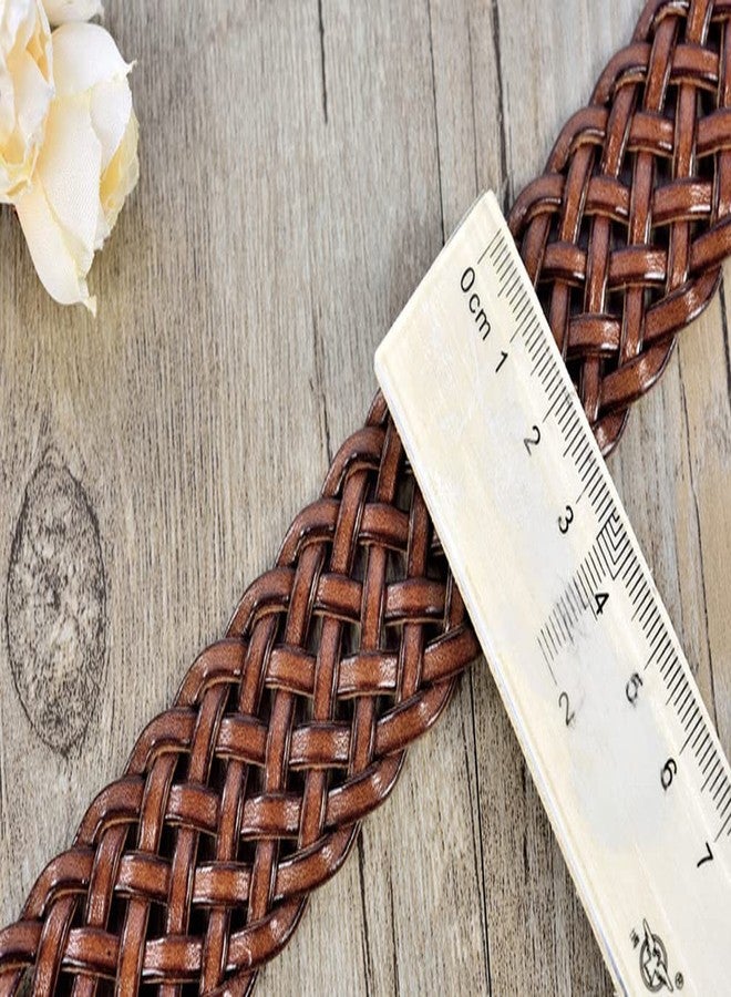 ANNULOYA Women Leather Braided Belts for Dress 1.2 Inch Hand Made Soft Girls Woven Wasitbands with Round Gold Buckle (Brown, Free Size) - Image 4